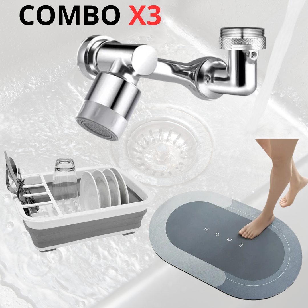Combo SmartKitchen: Grifo 360° + Tapete Multiusos + Escurridor de Platos
